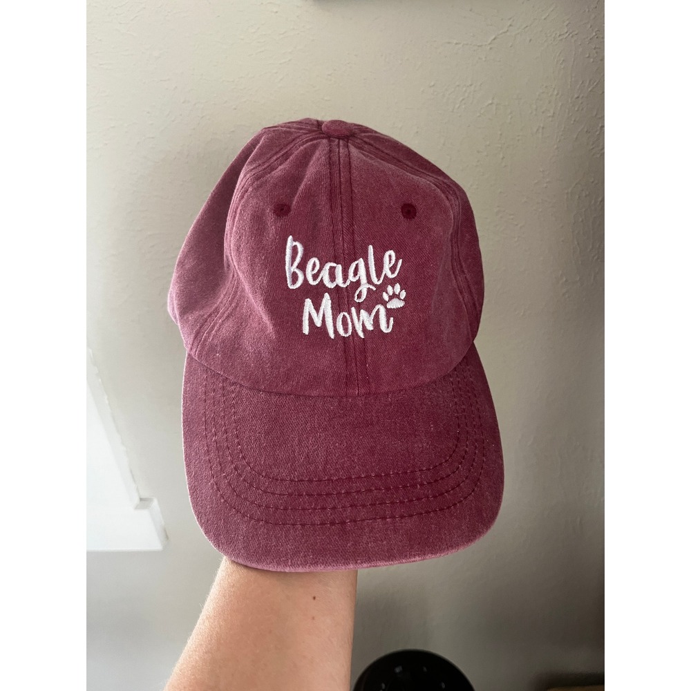 Beagle Mom Embroidered Baseball Cap Burgundy Cotton Hat Coastal Chic Dog Lover